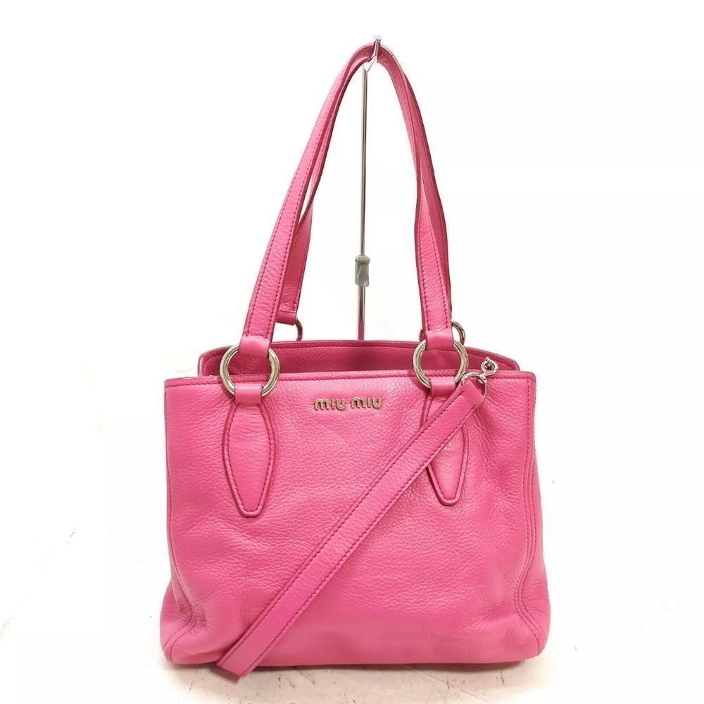 Auth Miu Miu Pink Vitello Daino Leather Caribou 2way Crossbody Bag Satchel